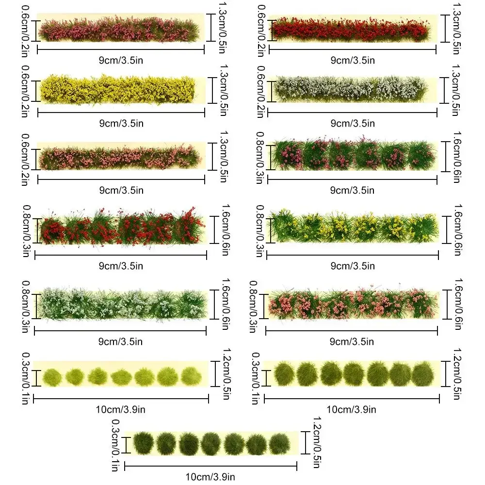 9*1*0.6cm Building Layout Static Scenery Model Landscape Wargame Flower Cluster Miniature Garden Decor Grass Tufts