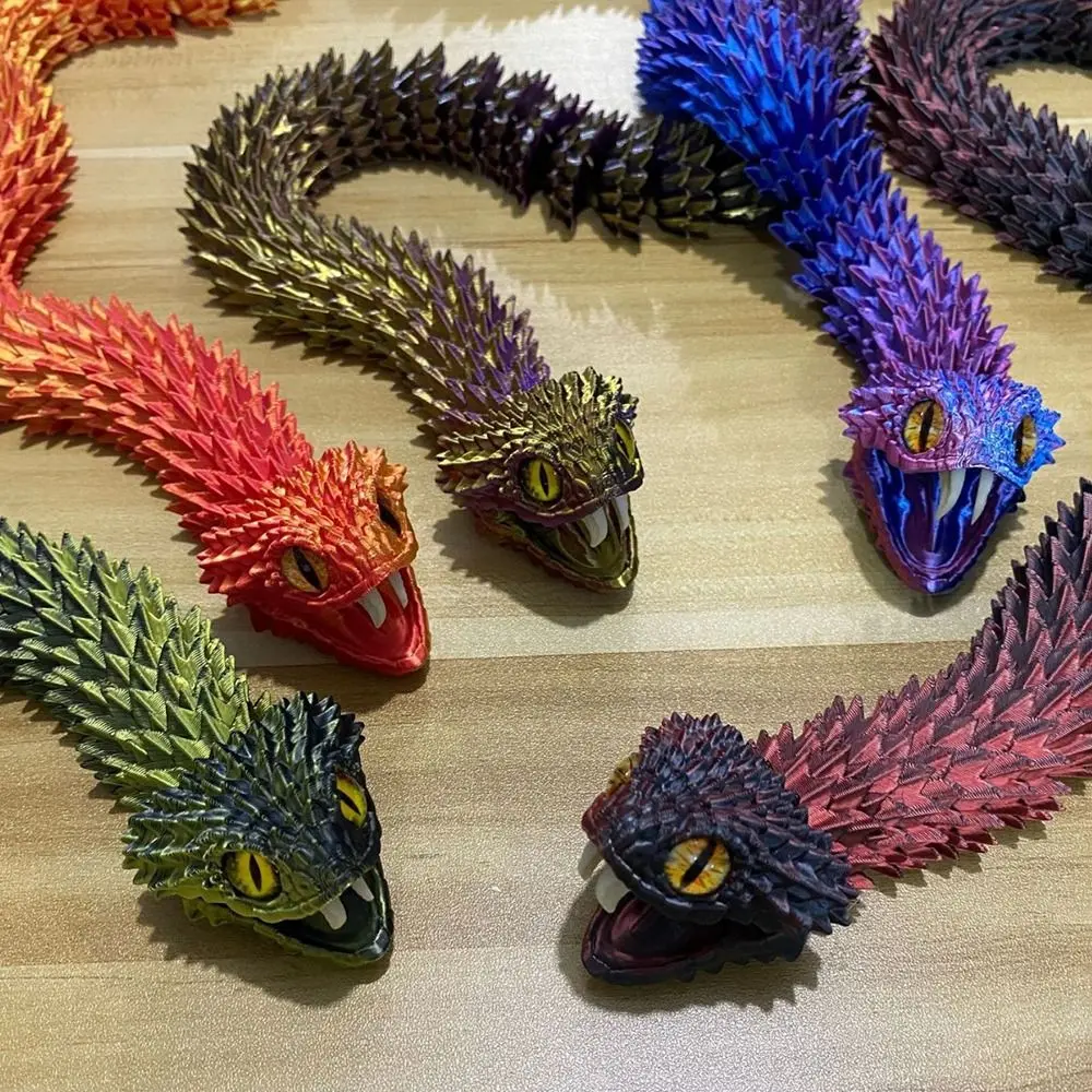 3D Printed Articulated Snake Gradient 3D Printed Snake with Movable Joints Retractable Teeth Crystal Snake Fidget Toys