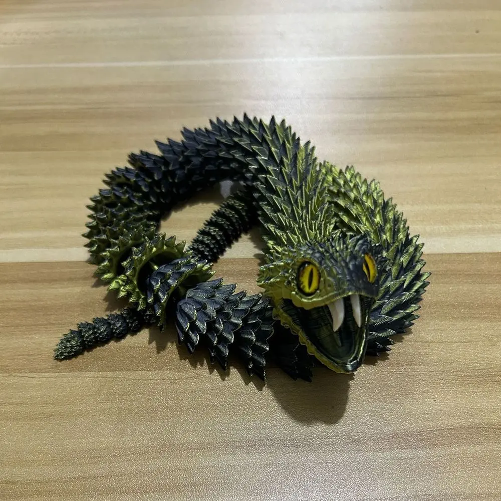 3D Printed Articulated Snake Gradient 3D Printed Snake with Movable Joints Retractable Teeth Crystal Snake Fidget Toys