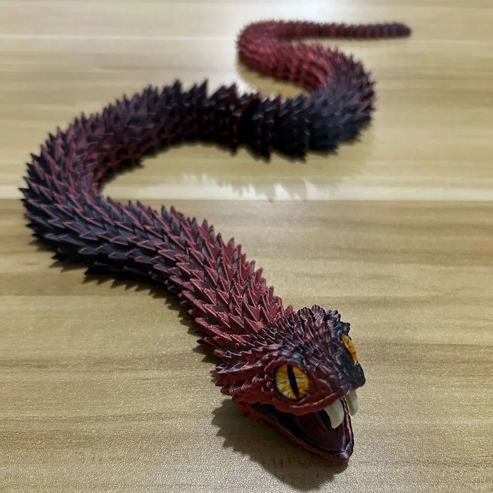 3D Printed Articulated Snake Gradient 3D Printed Snake with Movable Joints Retractable Teeth Crystal Snake Fidget Toys