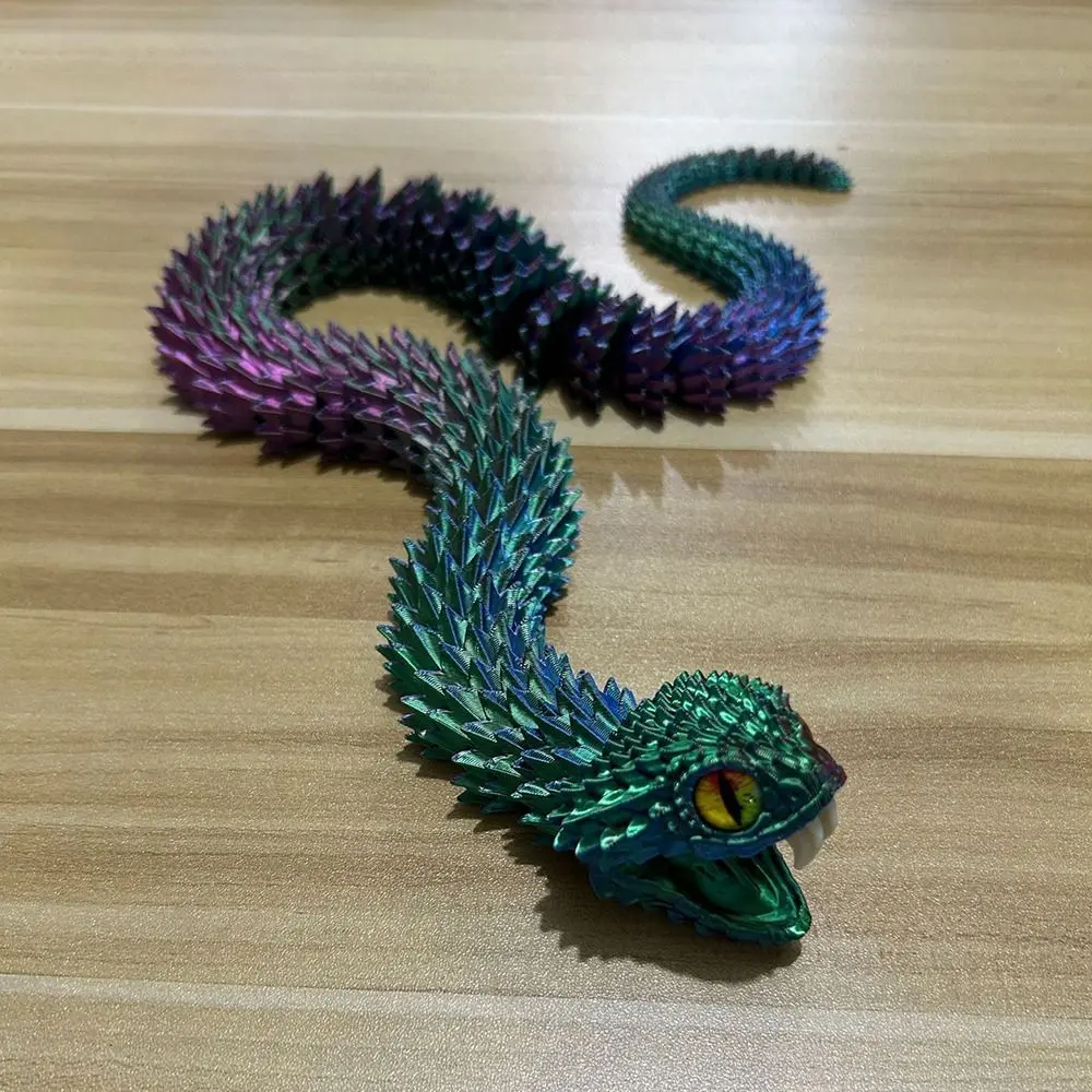 3D Printed Articulated Snake Gradient 3D Printed Snake with Movable Joints Retractable Teeth Crystal Snake Fidget Toys