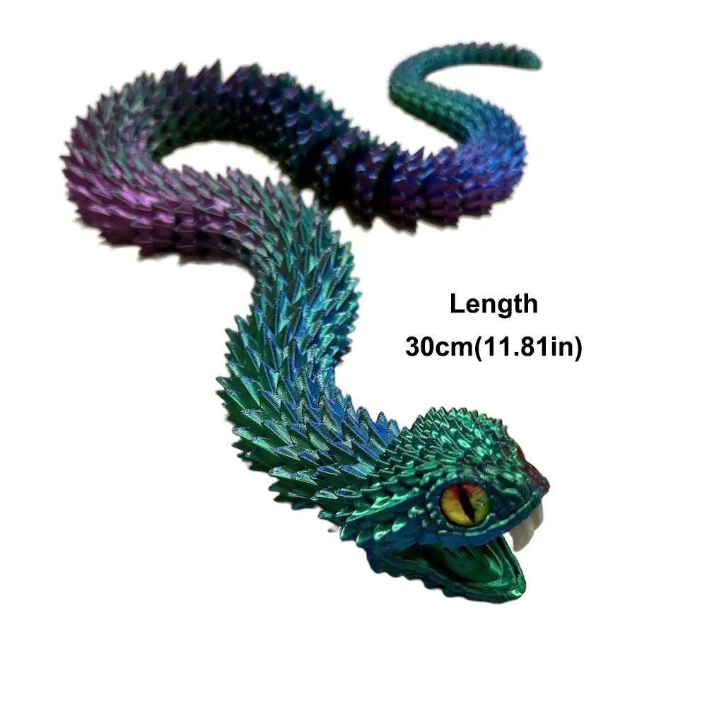 3D Printed Articulated Snake Gradient 3D Printed Snake with Movable Joints Retractable Teeth Crystal Snake Fidget Toys