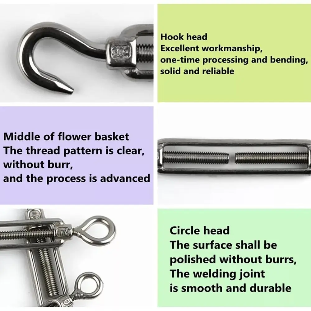 1Pcs Hooks & Eye Turnbuckle Wire Rope Tensioner 304 Stainless Steel Oc Oo Cc Type Tension Device Line M4/M5/M6/M8