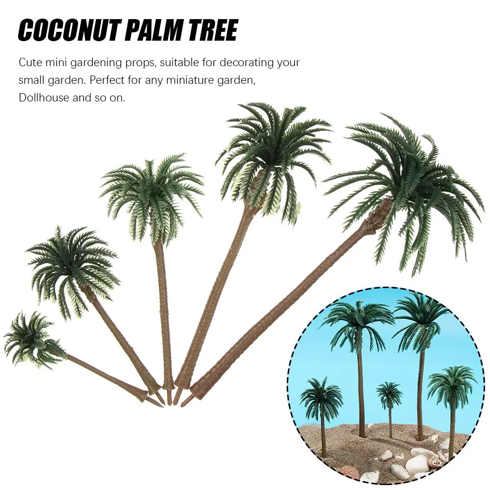 5Pcs Exquisite DIY Decor Miniature Plant Plastic Bonsai Coconut Palm Tree Plant Pots model Craft Micro Landscape