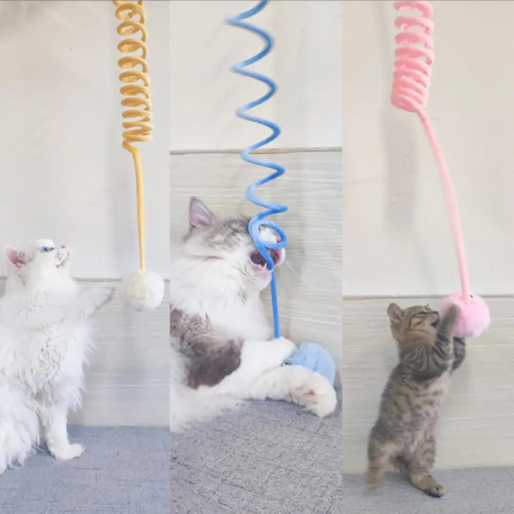Hanging Fluffy Cat Catnip Ball Toys 3 Pcs with Bell, Interactive Cat Teaser Retractable Toys Indoor Kitten Ball Toys