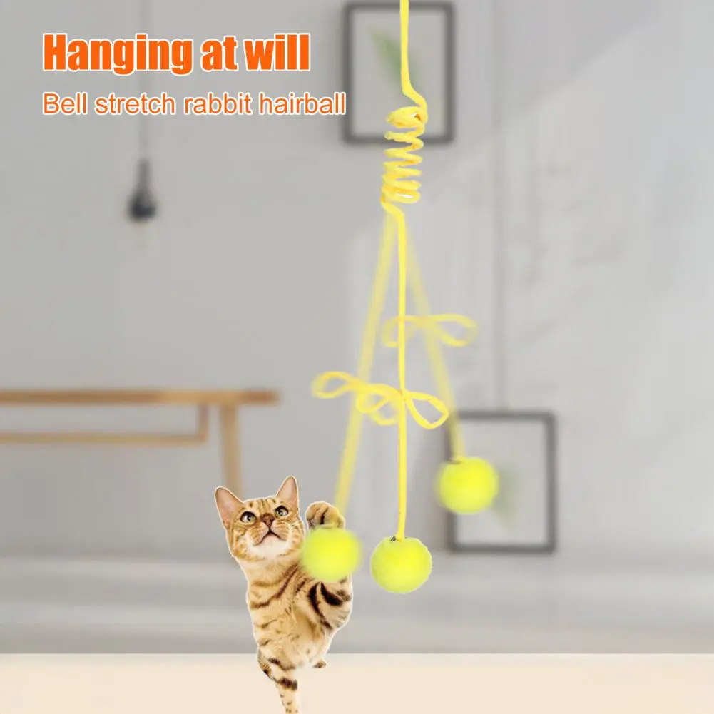 Hanging Fluffy Cat Catnip Ball Toys 3 Pcs with Bell, Interactive Cat Teaser Retractable Toys Indoor Kitten Ball Toys