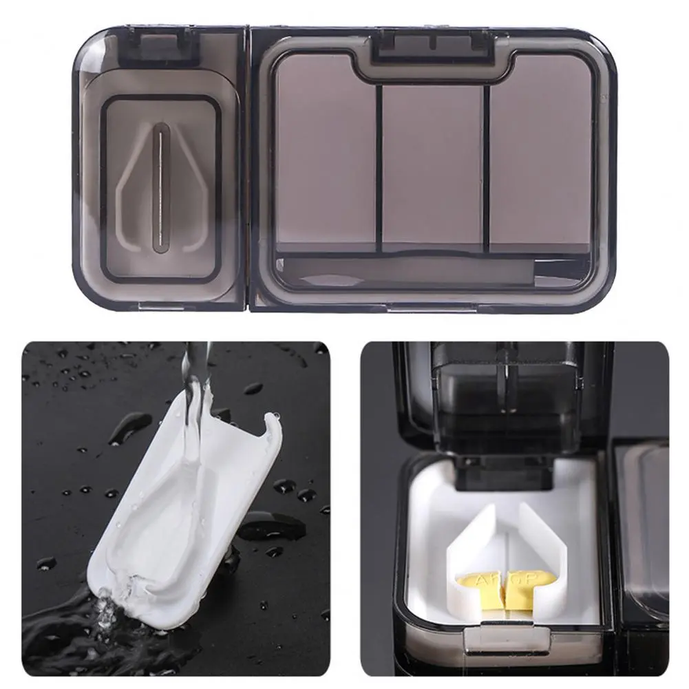 Eco-friendly Pill Case Compact Portable Medicine Box with Pill Cutter Dustproof Divider Capacity 3-in-1 Tablet Organizer