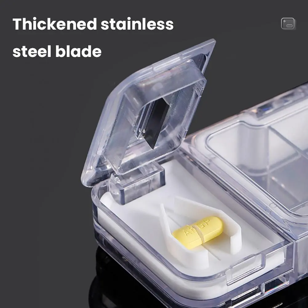 Eco-friendly Pill Case Compact Portable Medicine Box with Pill Cutter Dustproof Divider Capacity 3-in-1 Tablet Organizer