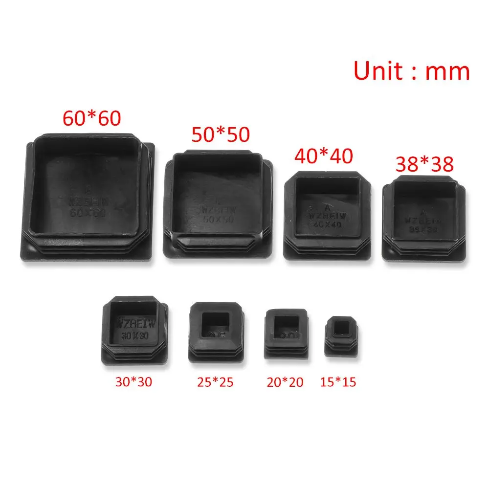 10pcs/pack Black Square Table Chair Foot Pad Furniture Feet Non-Slip Covers Plastic Blanking End Caps Protector Hardware