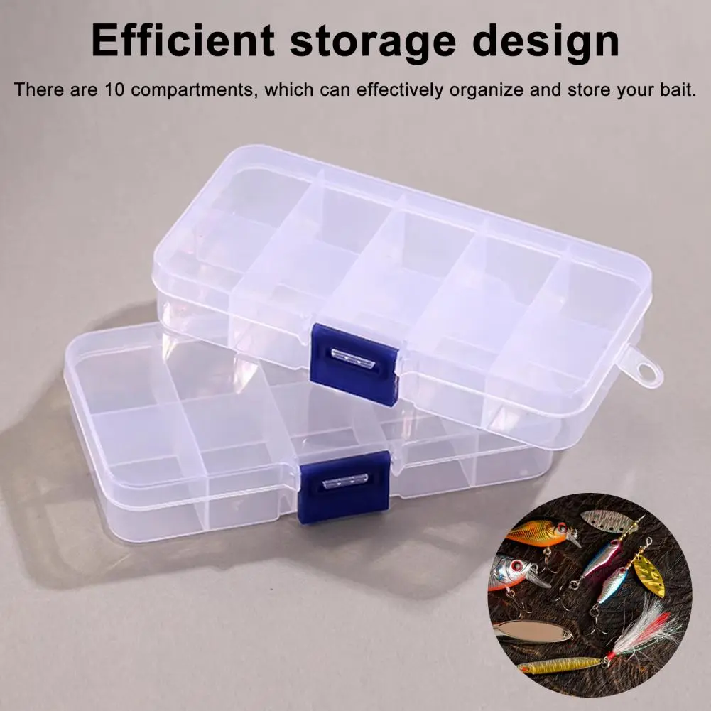 Compact Fishing Supply Storage Case Impact Resistant Fishing Tool Storage Box with 10 Compartments for Bait Lures Capacity