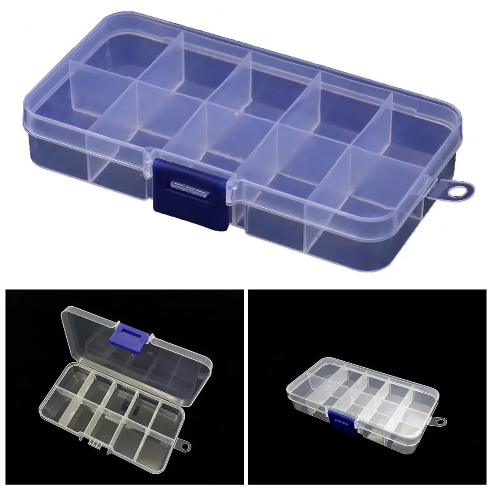 Compact Fishing Supply Storage Case Impact Resistant Fishing Tool Storage Box with 10 Compartments for Bait Lures Capacity