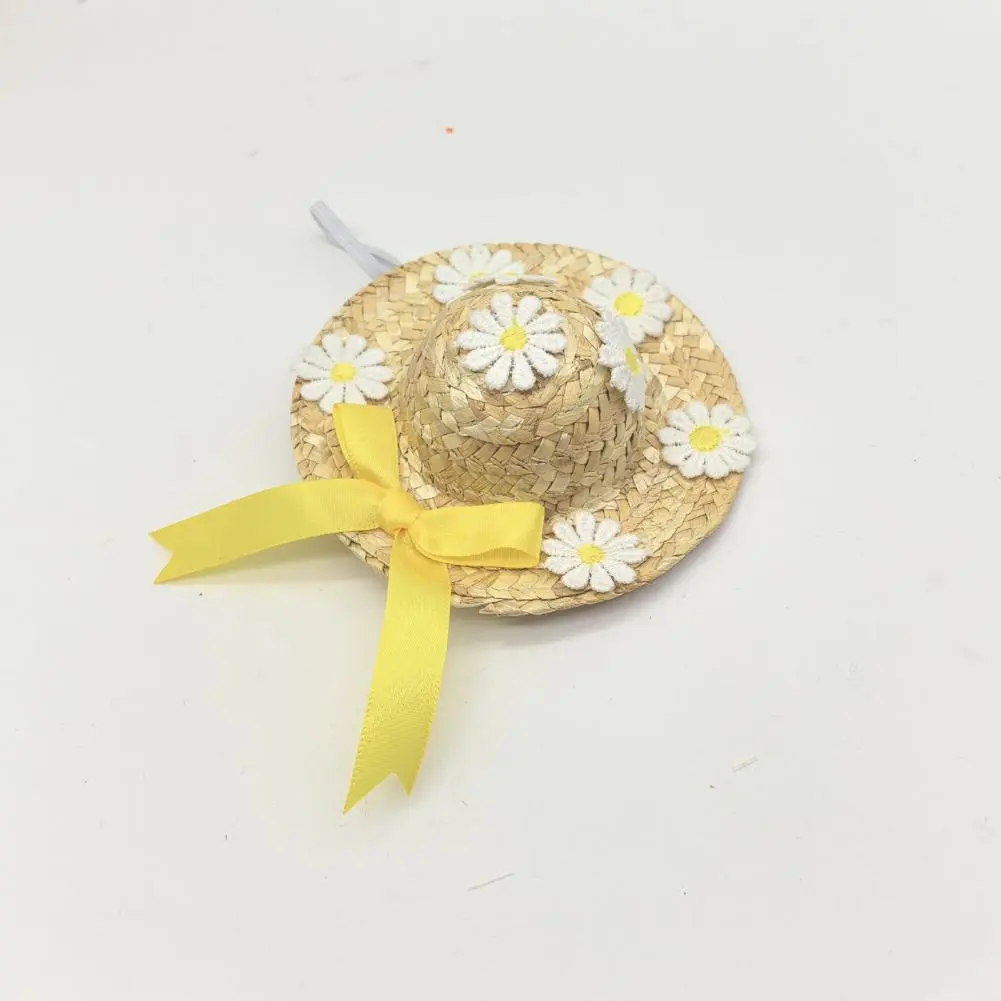 Small Straw Hats for Hand-woven Mini Straw Hats for Dolls Crafts Exquisite Cowboy Hat with Lace Strap Decoration for Pets