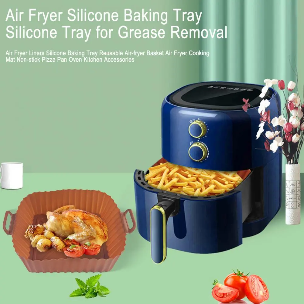 Reusable Air Fryer Tray Silicone Air Fryer Liners Reusable Baking Tray Non-stick Pizza Pan Set Kitchen for Airfryer for Grease