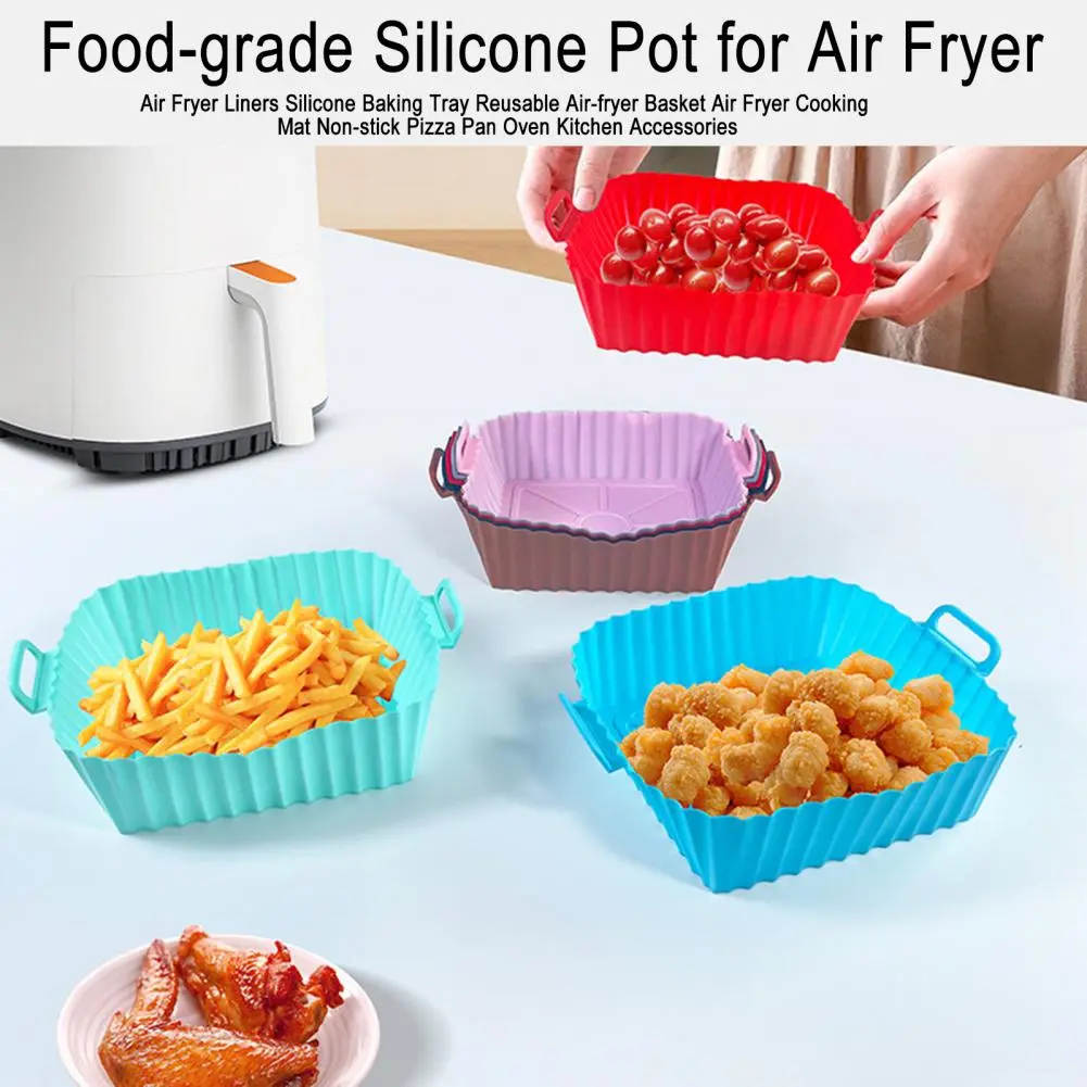 Reusable Air Fryer Tray Silicone Air Fryer Liners Reusable Baking Tray Non-stick Pizza Pan Set Kitchen for Airfryer for Grease