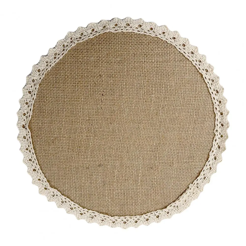 Scallop Edge Table Mat Rustic Lace-trimmed Jute Table Placemats Set with Scallop Edge Natural Fiber Coasters Woven for Dining