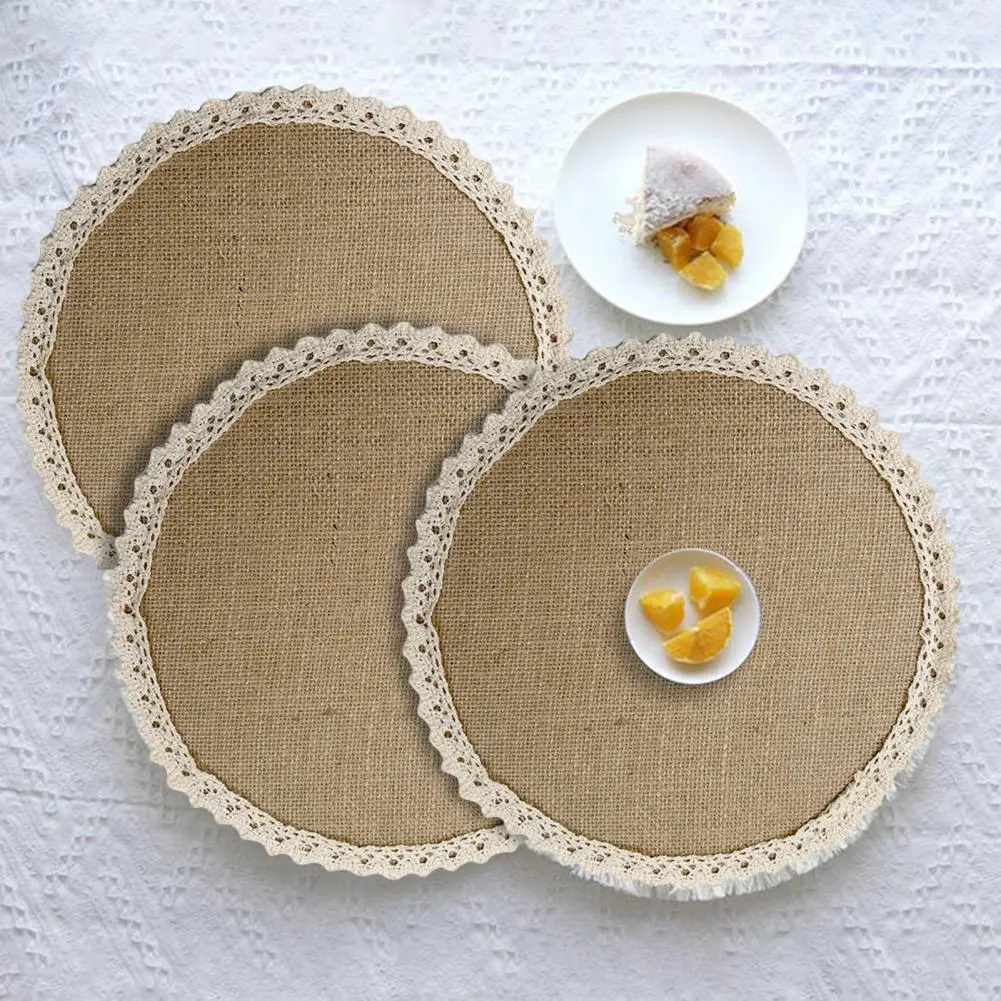 Scallop Edge Table Mat Rustic Lace-trimmed Jute Table Placemats Set with Scallop Edge Natural Fiber Coasters Woven for Dining