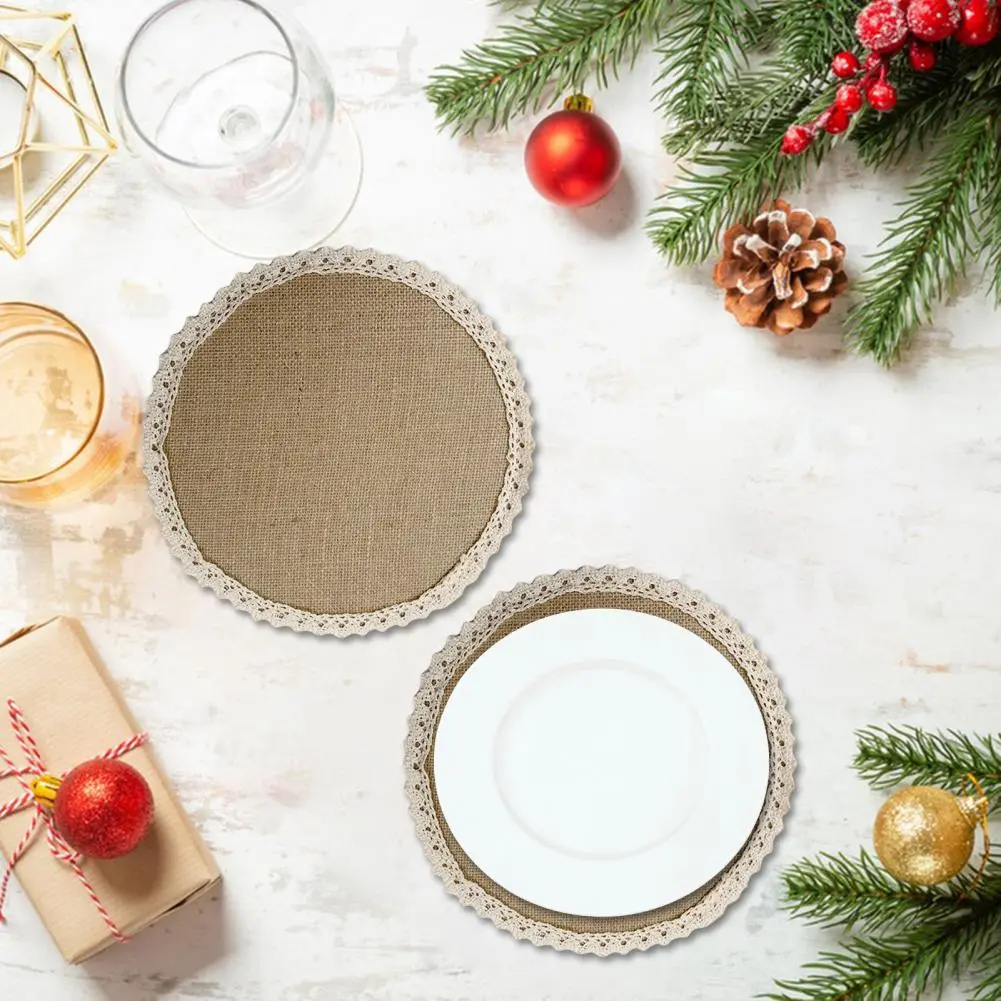 Scallop Edge Table Mat Rustic Lace-trimmed Jute Table Placemats Set with Scallop Edge Natural Fiber Coasters Woven for Dining