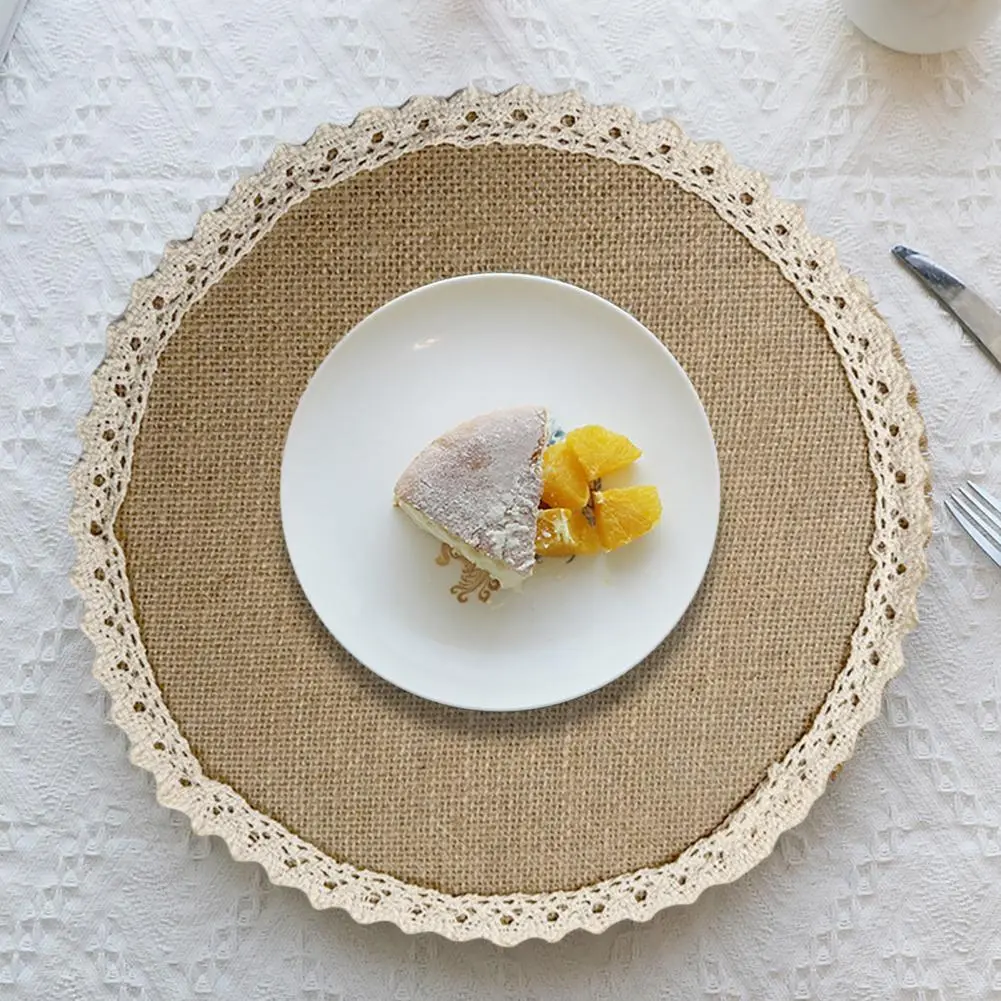 Scallop Edge Table Mat Rustic Lace-trimmed Jute Table Placemats Set with Scallop Edge Natural Fiber Coasters Woven for Dining
