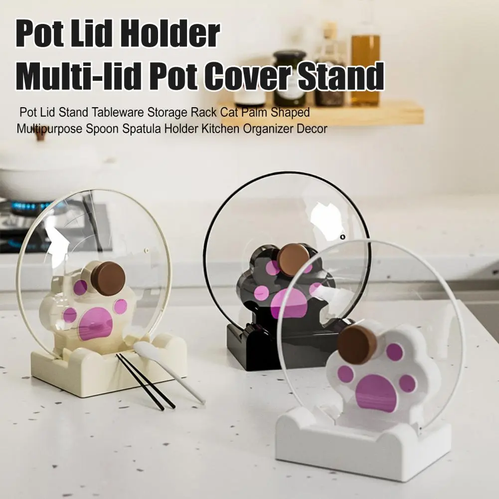Multi-lid Pot Cover Stand Cat Palm Shaped Pot Lid Stand Spoon Holder Organizer for Kitchen Decor Tableware Storage Rack Utensil