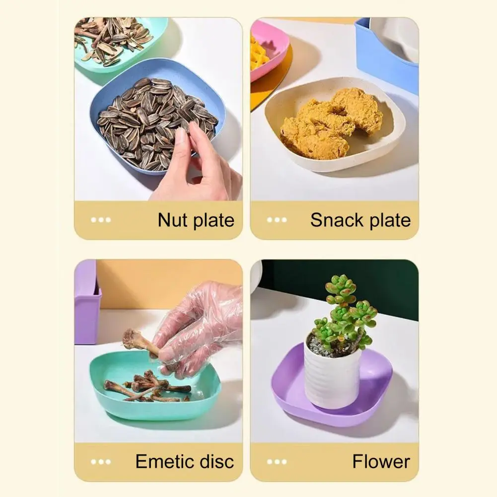 Dried Fruit Snack Plate 10pcs Bone Spitting Plate Set with Stand Simple Straw Macaron Color Snack Tray for Candy Fruit Cookie