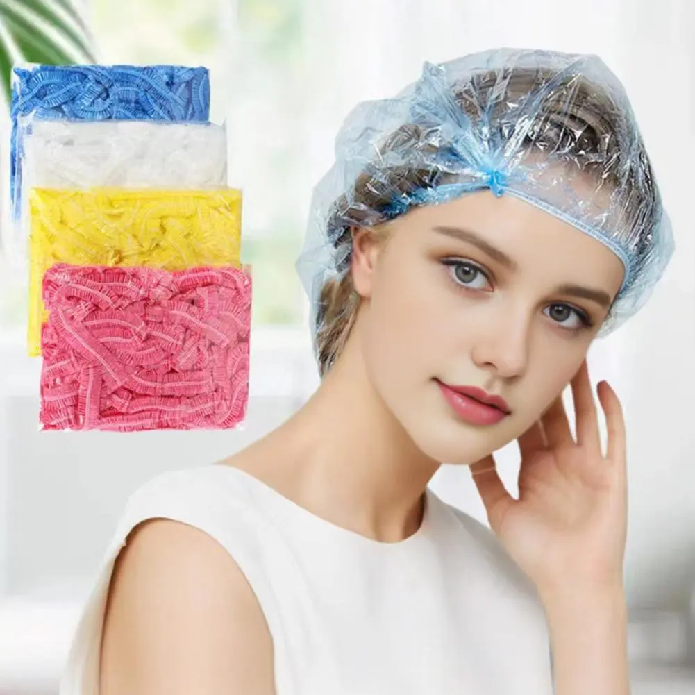 Disposable Ear Protection Cap 100pcs Disposable Shower Cap with Ear Protection for Bath Waterproof Transparent Hair Salon Cap