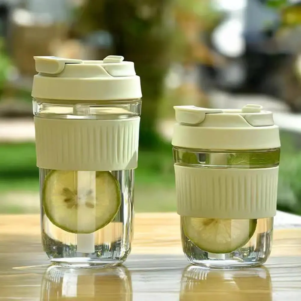 Glass Water Tumbler Leakproof Glass Tumbler with Silicone Straw Dual-drink Cup Set for Office School for Hot for Students