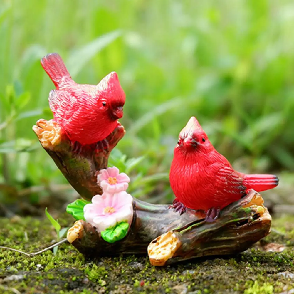 Bird Resin Ornament Miniature Bird Figurine Set for Desktop Decor Moss Micro-landscape Garden Fence Resin Ornament with for Home