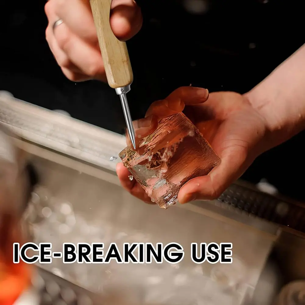 Ice Picks for Kitchen Stainless Steel Ice Picks with Wooden Handle for Ice Sculptures Mixing Chiseling Crusher Tool for Bar