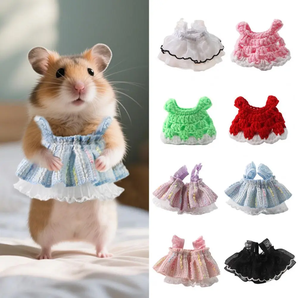Mini Pet Costume Handmade Mini Knitted Pet Dress for Small Princess Skirt Bow Coat Set for Ferrets Hamsters Guinea for Hamster