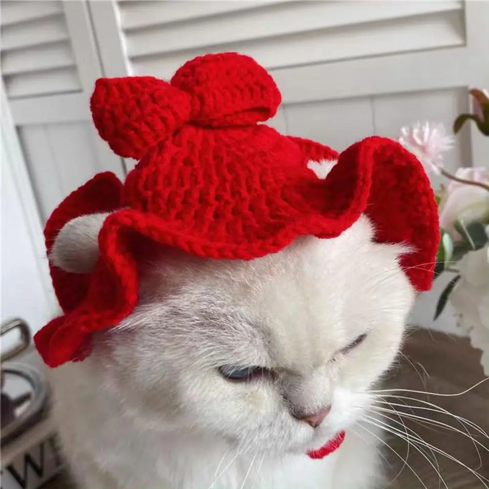 Cute Refined Cat Hat Elastic Autumn Winter Pet Hat Puppy Kittens Knitted Hat Party Photo Shoot Props Decoration Cat Accessories