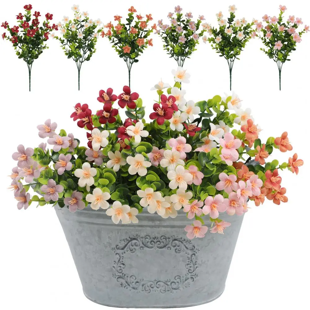 Maintenance-free Fake Flowers Uv Resistant Artificial Flowers Plants for Outdoor Garden Decor Faux Greenery Shrubs for Window