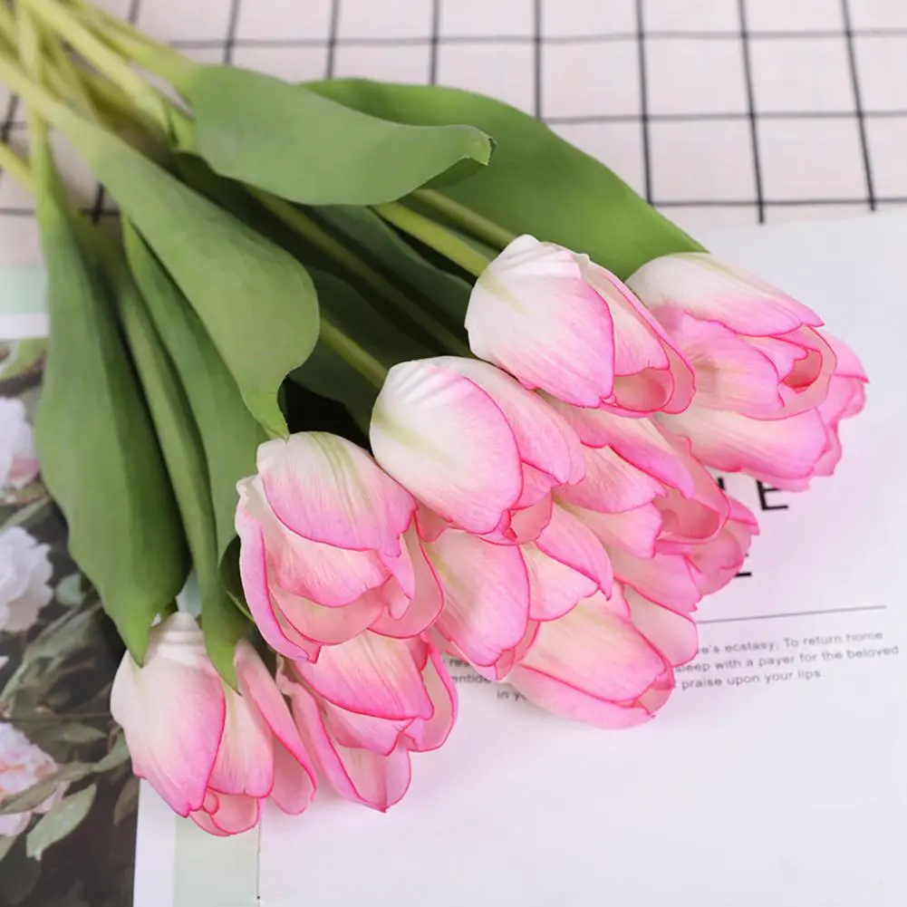 Handcrafted Faux Tulip Arrangement Realistic Artificial Tulips for Home Decor Bendable Stem Fake Flowers for Vase for Weddings