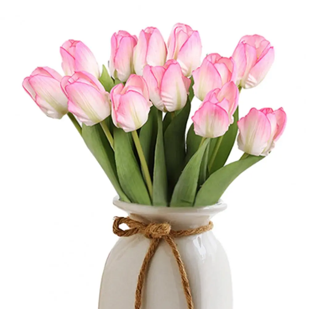 Handcrafted Faux Tulip Arrangement Realistic Artificial Tulips for Home Decor Bendable Stem Fake Flowers for Vase for Weddings