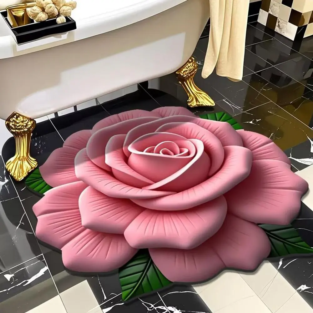 Diatomaceous Earth Bath Mat Plush Floral Floor Mat with Diatomaceous Earth Absorbent Rug for Bedroom Entrance Kitchen for Room