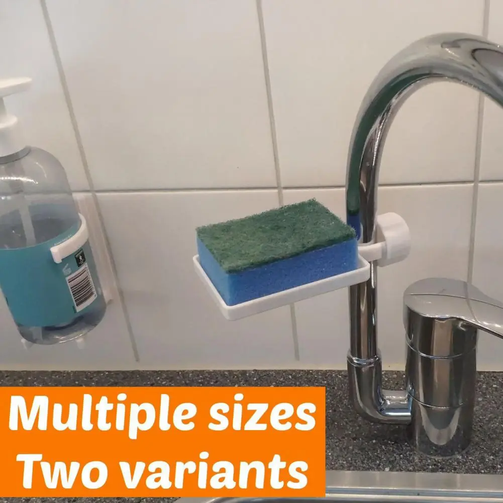 Space-saving Sponge Container Adjustable Faucet Sponge Holder Sink Drainer Set for Kitchen Organization Plastic Storage Rack