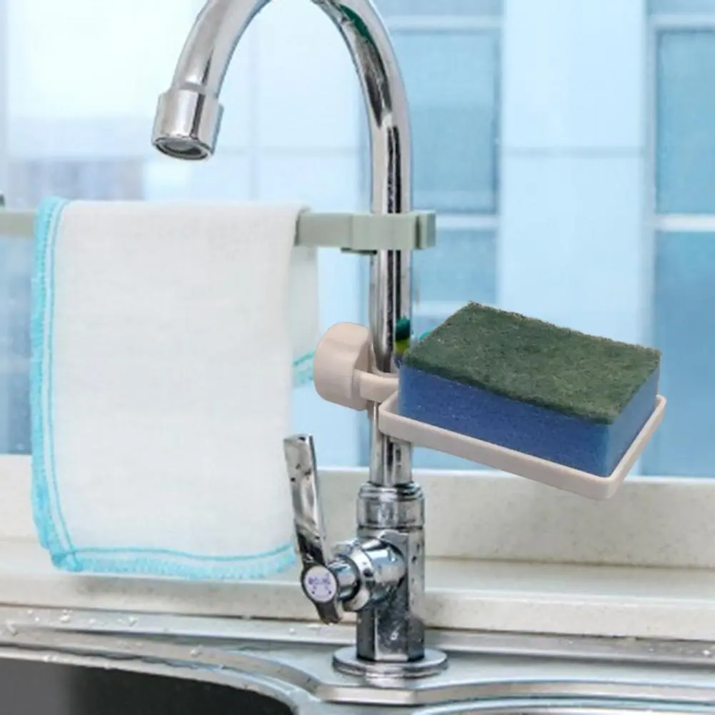 Space-saving Sponge Container Adjustable Faucet Sponge Holder Sink Drainer Set for Kitchen Organization Plastic Storage Rack