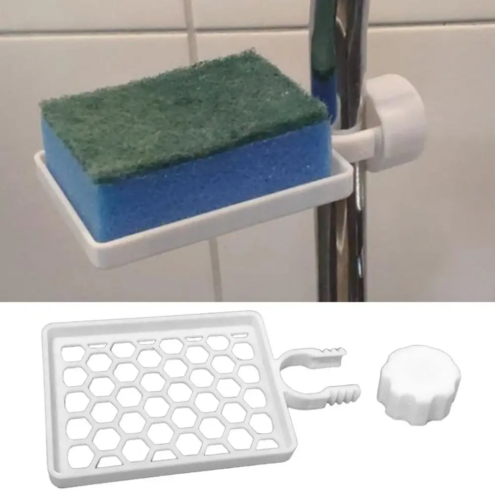 Space-saving Sponge Container Adjustable Faucet Sponge Holder Sink Drainer Set for Kitchen Organization Plastic Storage Rack