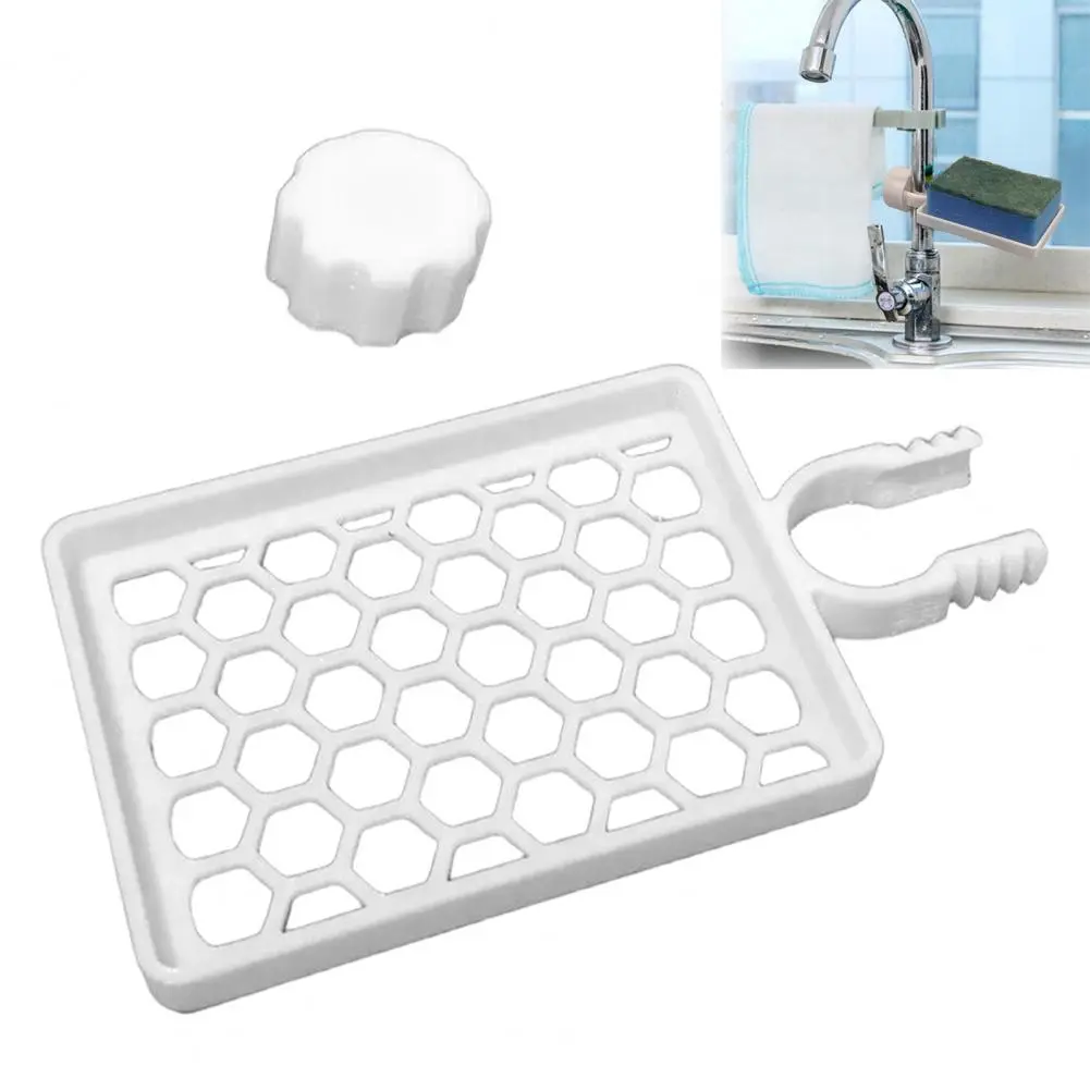 Space-saving Sponge Container Adjustable Faucet Sponge Holder Sink Drainer Set for Kitchen Organization Plastic Storage Rack