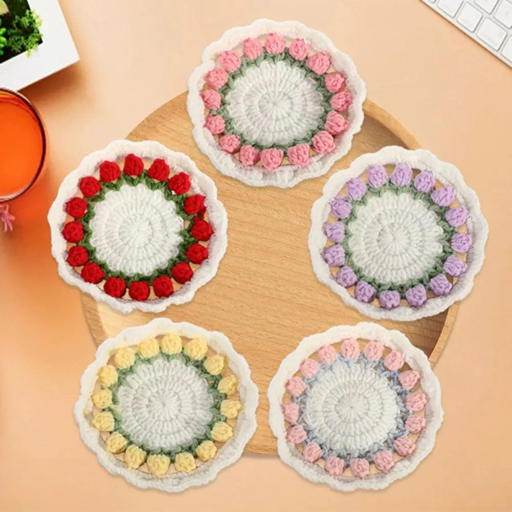 Coaster Handmade Crochet Flower Coasters Set Vintage Bouquet Decor for Home Bar Gift for Birthdays Housewarming Artistic Knitted
