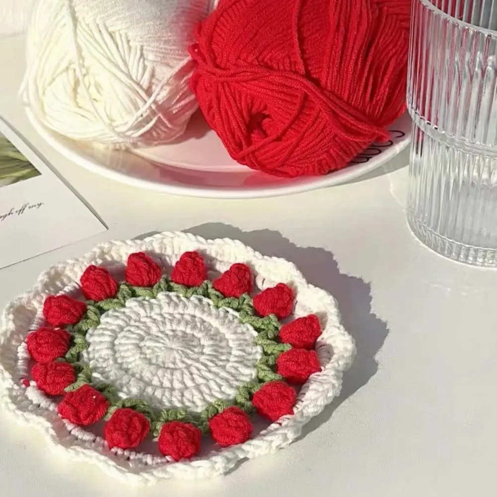 Coaster Handmade Crochet Flower Coasters Set Vintage Bouquet Decor for Home Bar Gift for Birthdays Housewarming Artistic Knitted