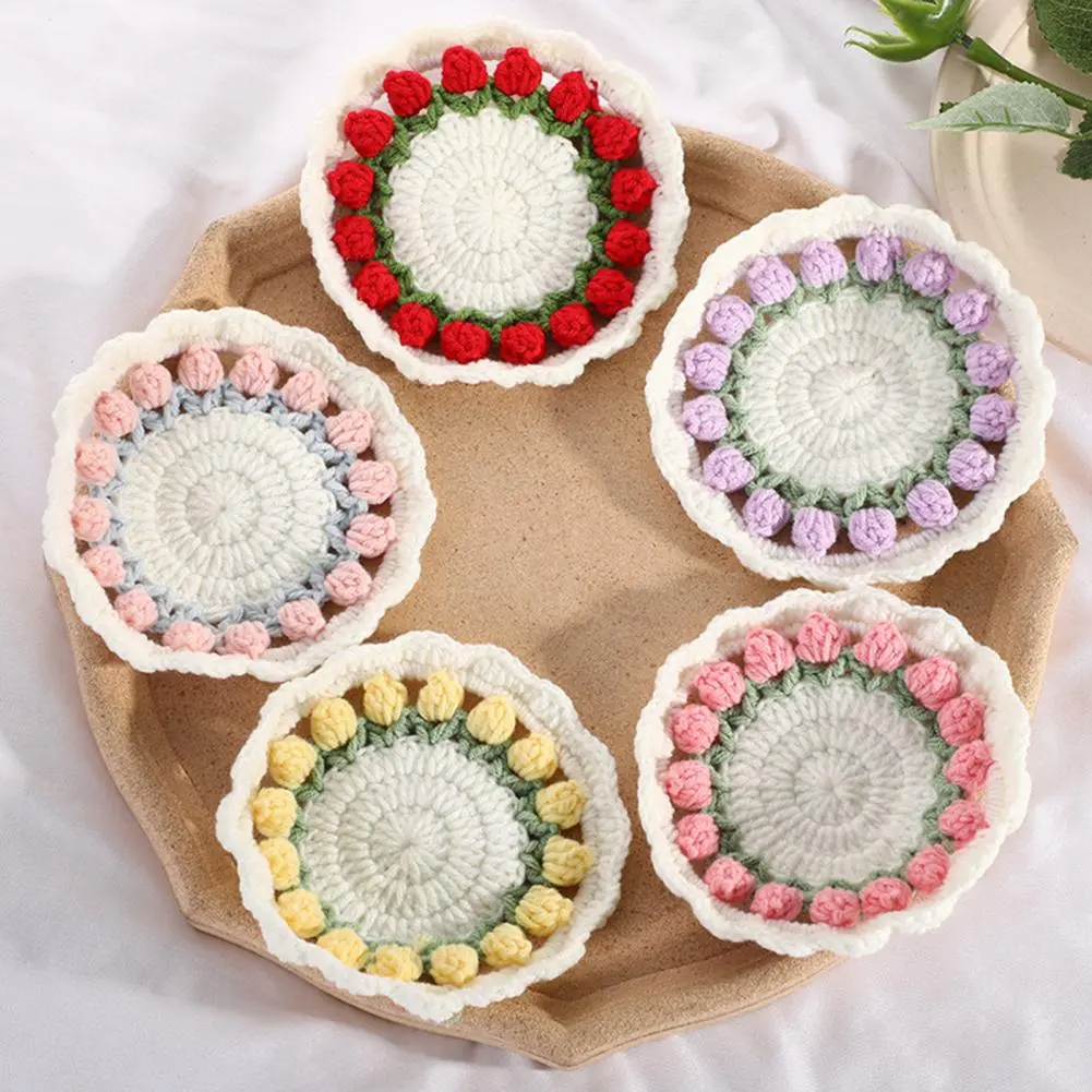 Coaster Handmade Crochet Flower Coasters Set Vintage Bouquet Decor for Home Bar Gift for Birthdays Housewarming Artistic Knitted