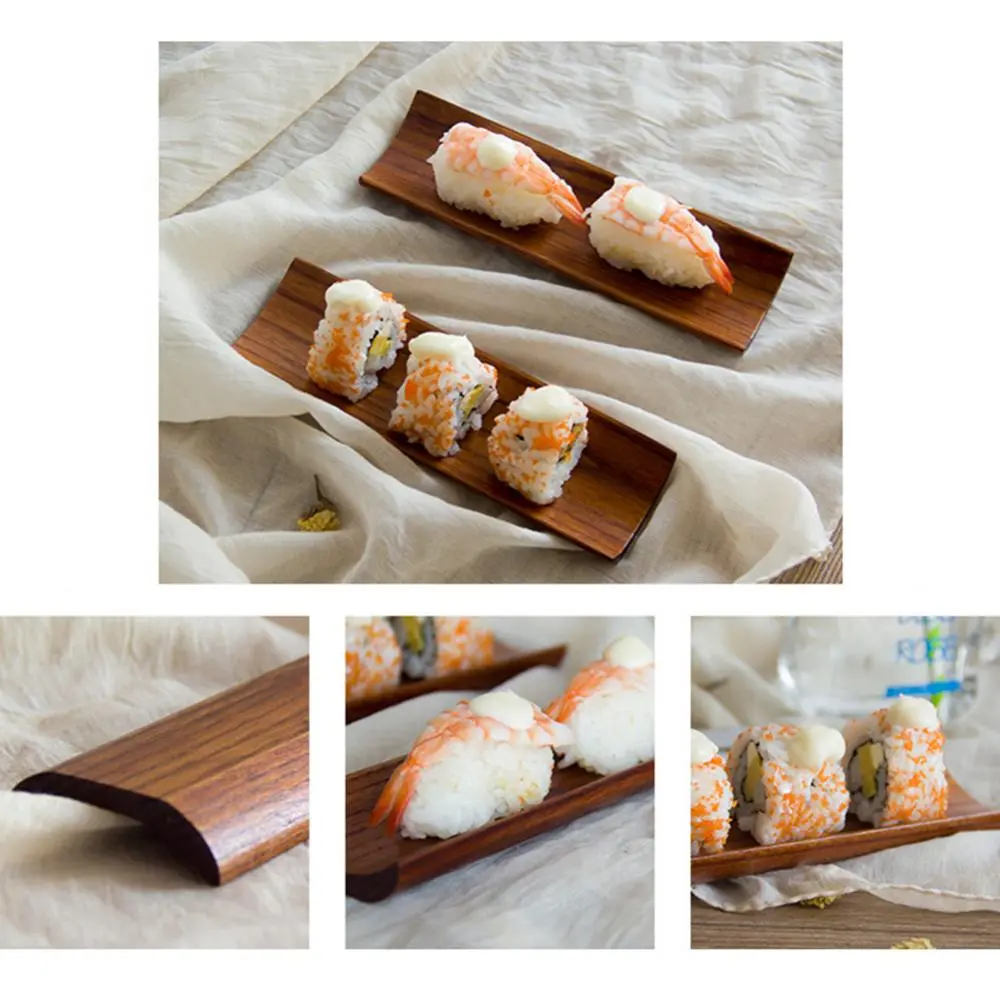 for Home Wood Tray Wooden Oblong Dumplings Sushi Serving Salad Bread Plate Kitchen