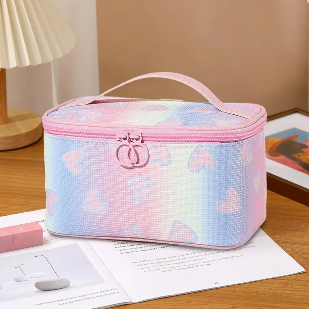 Makeup Organizer Heart Pattern Waterproof Makeup Bag with Zipper Closure for Travel Toiletries Capacity Organizer Case Two-way