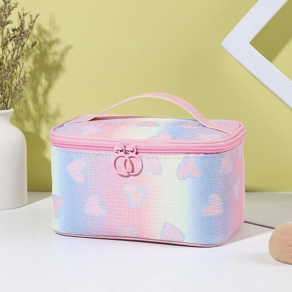 Makeup Organizer Heart Pattern Waterproof Makeup Bag with Zipper Closure for Travel Toiletries Capacity Organizer Case Two-way