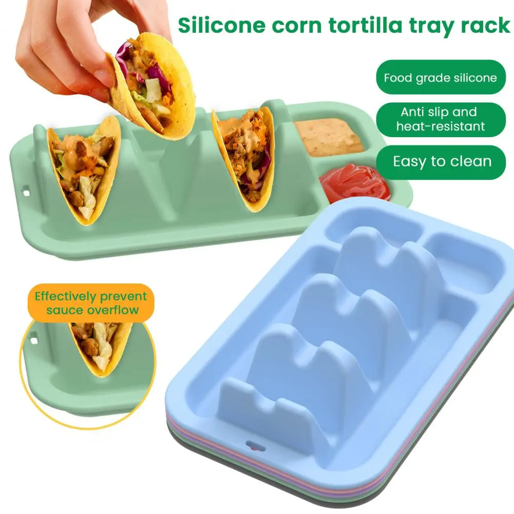 Resistant Burrito Holder Silicone Taco Holder with 3 Dividers Reusable Tortilla Rack Plate Set for Heat Resistant Burrito