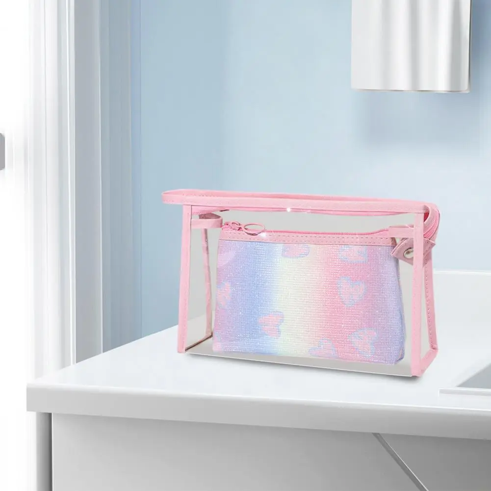 Makeup Organizer Heart Pattern Waterproof Makeup Bag with Zipper Closure for Travel Toiletries Capacity Organizer Case Two-way