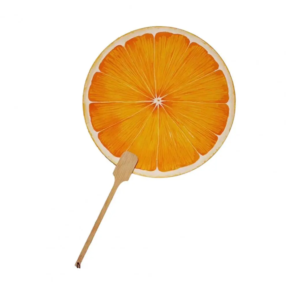 Long Handle Hand Fan Watermelon Orange Print Round Fan with Wooden Handle for Outdoor Travel Camping Lightweight for Summer