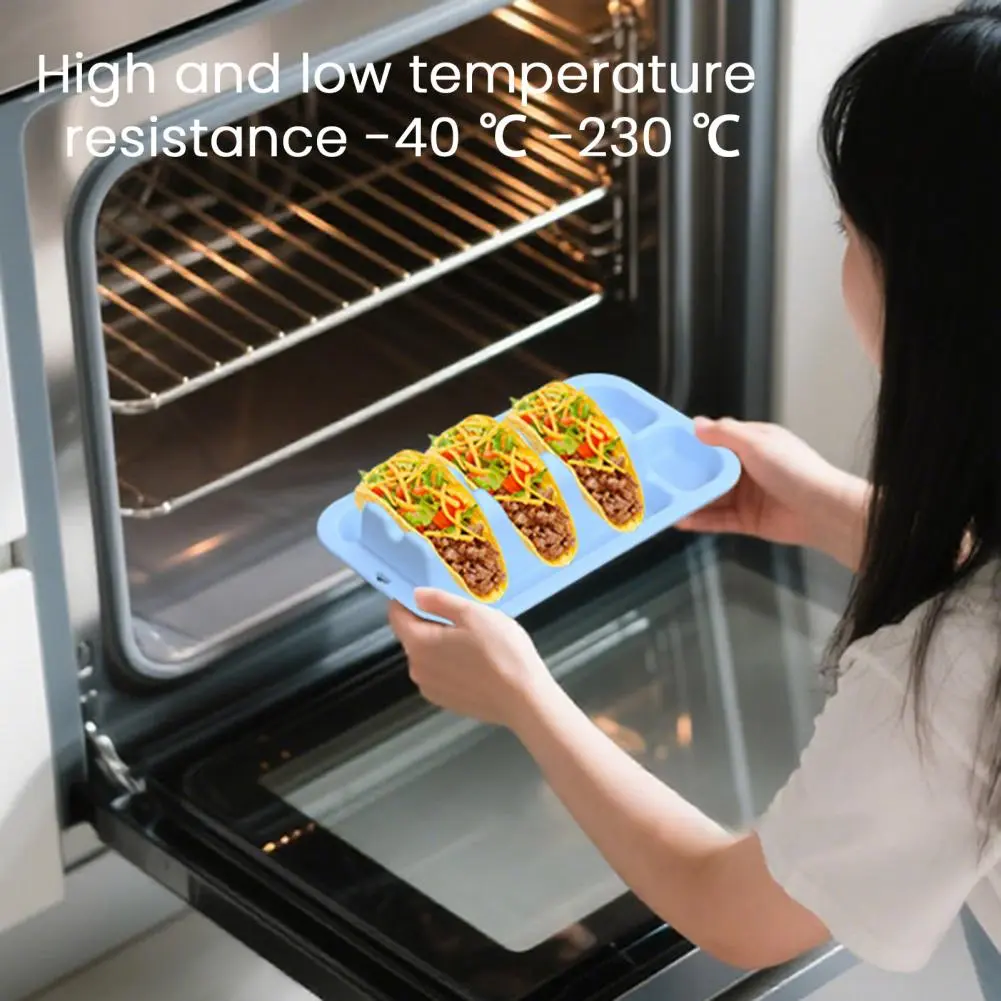 Resistant Burrito Holder Silicone Taco Holder with 3 Dividers Reusable Tortilla Rack Plate Set for Heat Resistant Burrito