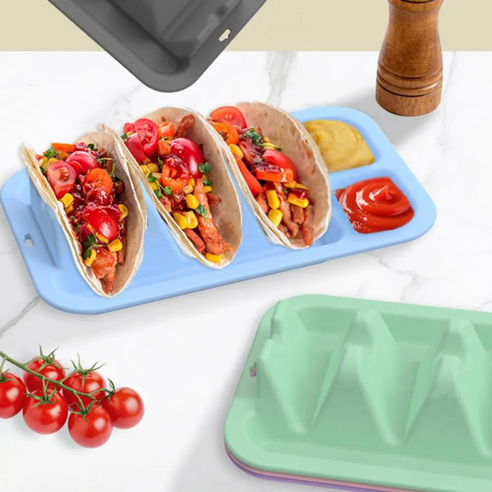 Resistant Burrito Holder Silicone Taco Holder with 3 Dividers Reusable Tortilla Rack Plate Set for Heat Resistant Burrito