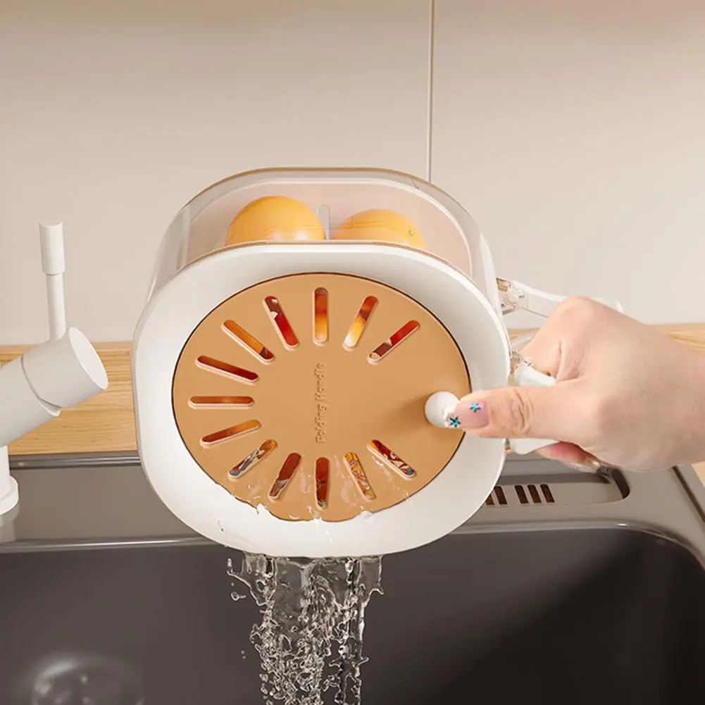 Outdoor Use Vegetable Strainer Efficient Fruit Strainer with Folding Handles Lid for Washing Fruits Vegetables for Berry
